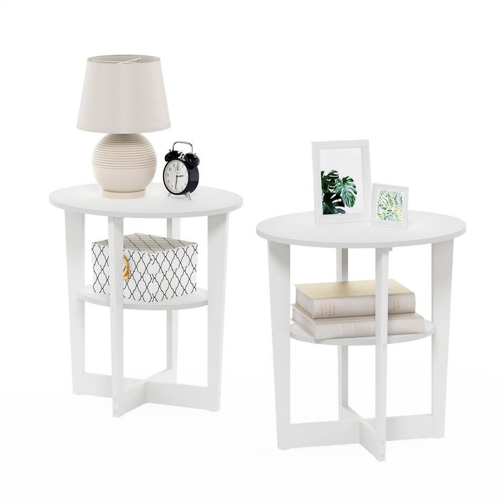 Furinno White Oval End Tables with Shelves, Set of Two