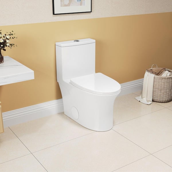 CATALINA 1.1/1.6 GPF Floor Mounted Elongated 1-Piece Toilet in Glossy White with Soft Close Seat