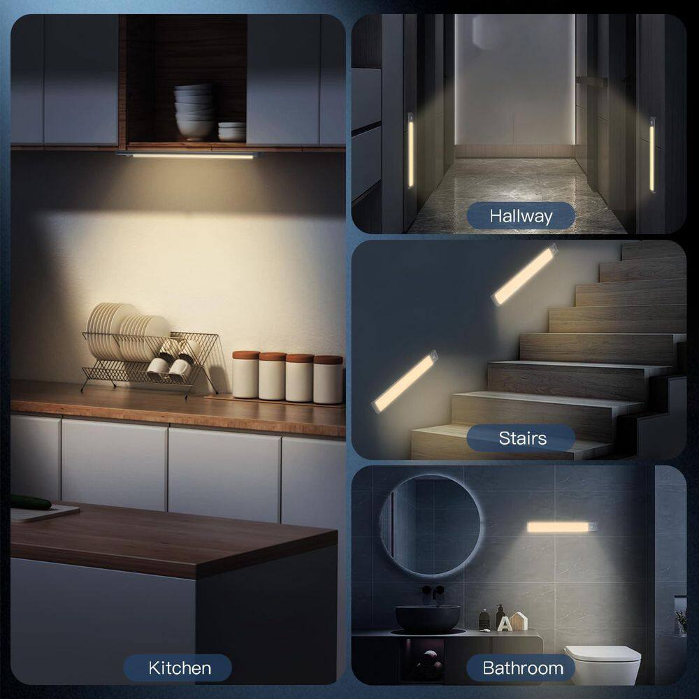 14.7 in. Warm White Aluminum Motion Sensor LED Under Cabinet Light, 2-Pack