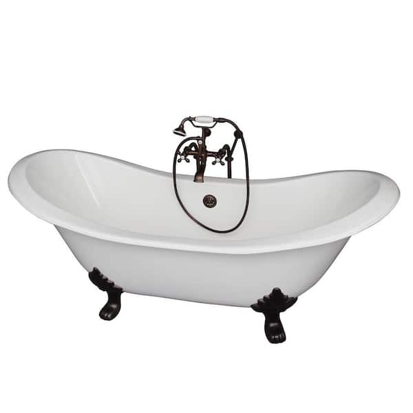 Barclay Products 5.9 ft. Cast Iron Lion Paw Feet Double Slipper Tub in White with Oil Rubbed Bronze Accessories