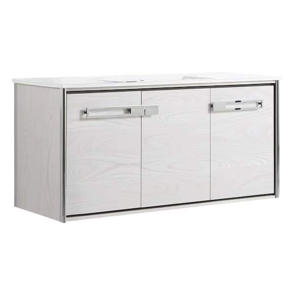 FINE FIXTURES Oakville 48 in. W x 18 in. D x 23.25 in. H Wall Mounted Bathroom Vanity in Gray with White Ceramic Sink Top