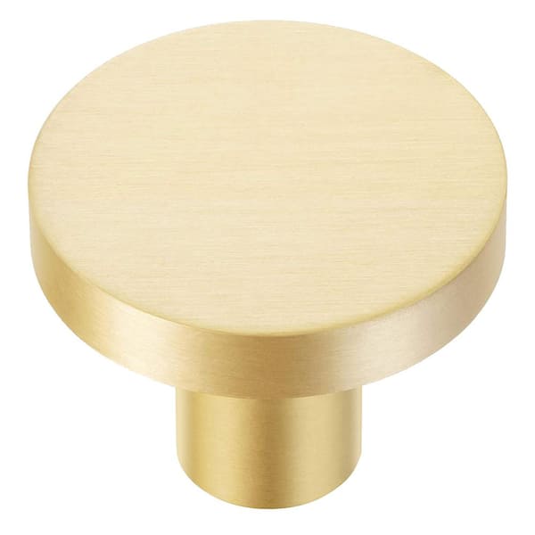 Pyramid Home Decor Brizza 1 in. (25 mm) Solid Gold Brushed Brass Round Cabinet Knob (5-Pack)