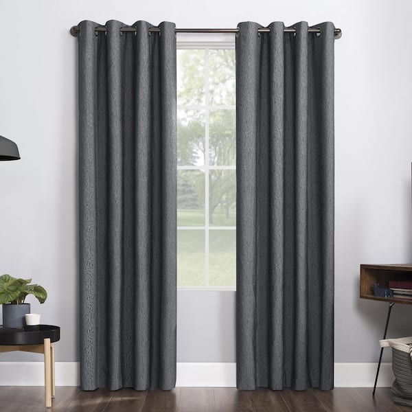 Sun Zero Noir Dimensional Thermal Charcoal Polyester 52 in. W x 84 in. L Grommet 100% Blackout Curtain (Single Panel)