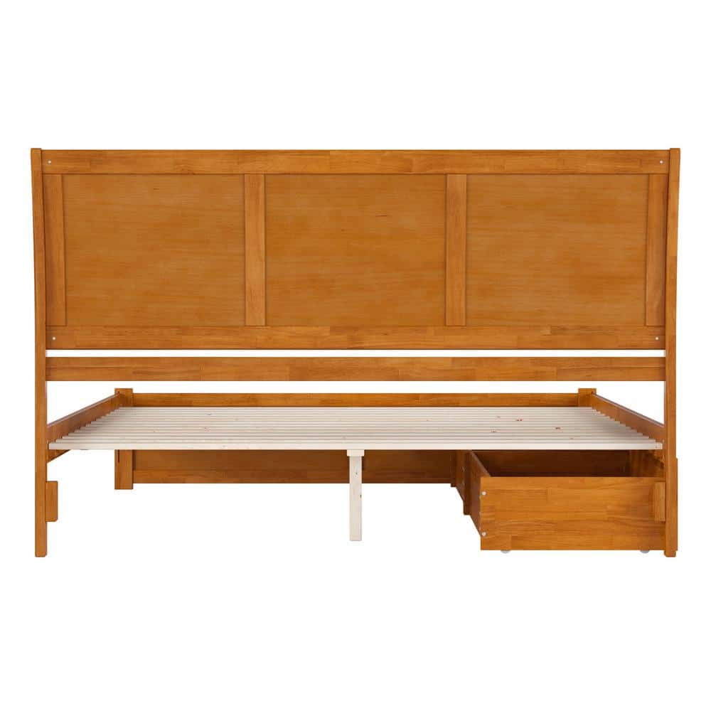 Portland Light Toffee King Wood Platform Bed with Storage Drawers