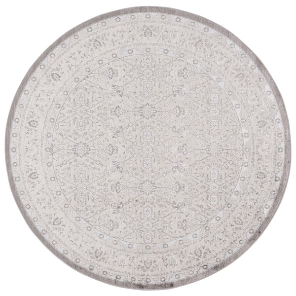 Orchard 7 ft. x 7 ft. Gray/Silver Ornate Floral Border Round Area Rug