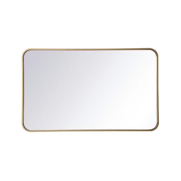 Unbranded Timeless Home 22 in. W x 36 in. H x modern Soft Corner Metal Rectangle Brass Mirror