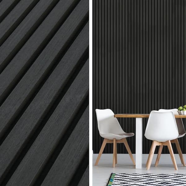 2-Pieces Black Oak 0.83 In. x 2 ft. x 8 ft. Wood Slat Acoustic Decorative 3D Sound Absorbing Wall Panel (31 Sq.Ft./Case)