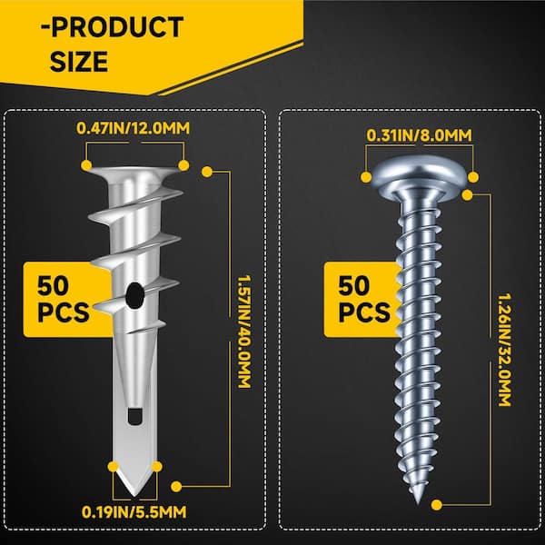 GooBetter Drywall Anchors, 100pcs Zinc Wall Anchors and Heavy-Duty