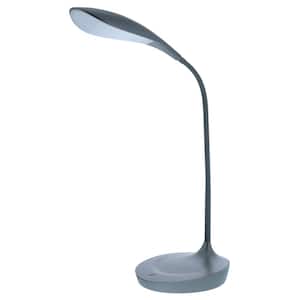 26 in. Gray Silicone Neck LED Desk Lamp with USB Charging Port