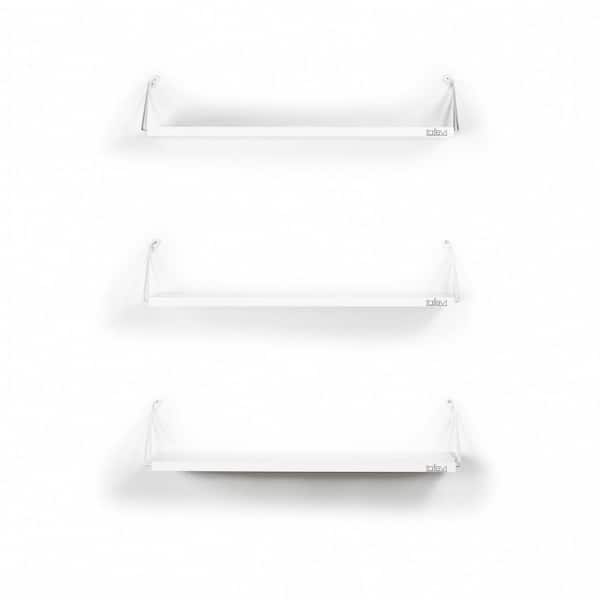 WEGATE Urbane Industrial Aged 3-Tiered Solid Wood and Metal Pipe Floating Wall Shelf, White