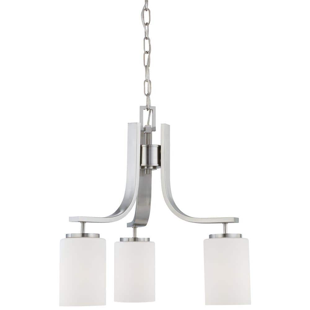 Modern 20" Brushed Nickel Chandelier with Etched Glass Shades