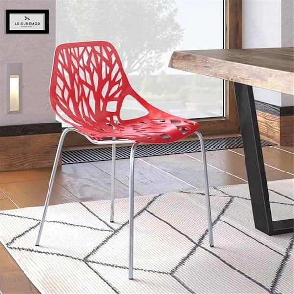 Red Color Side Chair with Chromed Legs