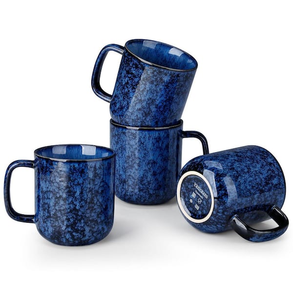 Starry 16 oz. Blue Stoneware Mugs (Set of 4) Coffee Mug Set Coffee Cups Tea Cups Drinkware Set Service for 4