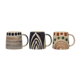16 oz. Multicolor Stoneware Beverage Mugs with Geometric Pattern Prints (Set of 3)