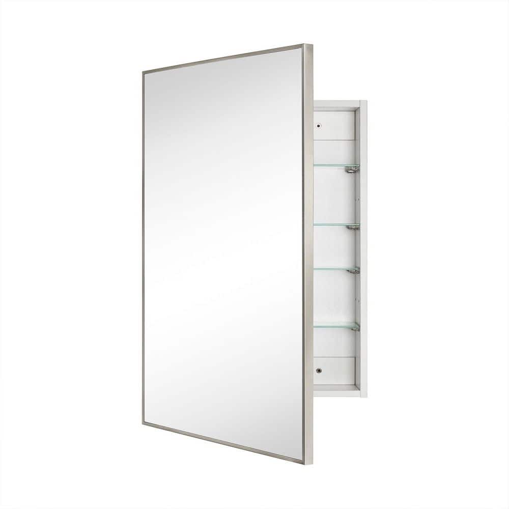 20 in. W x 30 in. H Rectangular Recess or Surface Mount Square Cornered Framed Medicine Cabinet with Mirror in Nickel price history on PriceWatchPro