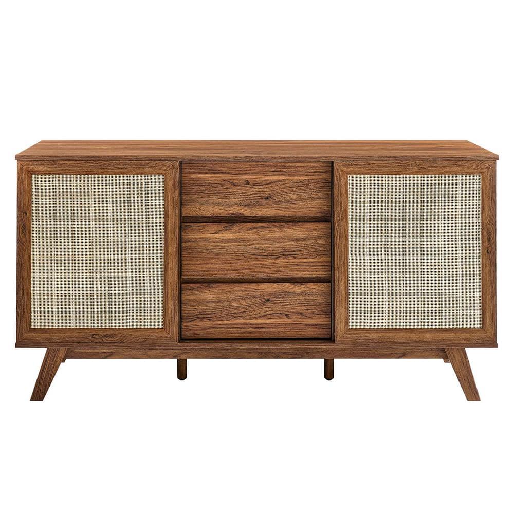 Soma 59" Walnut and Rattan Mid-Century Modern Sideboard