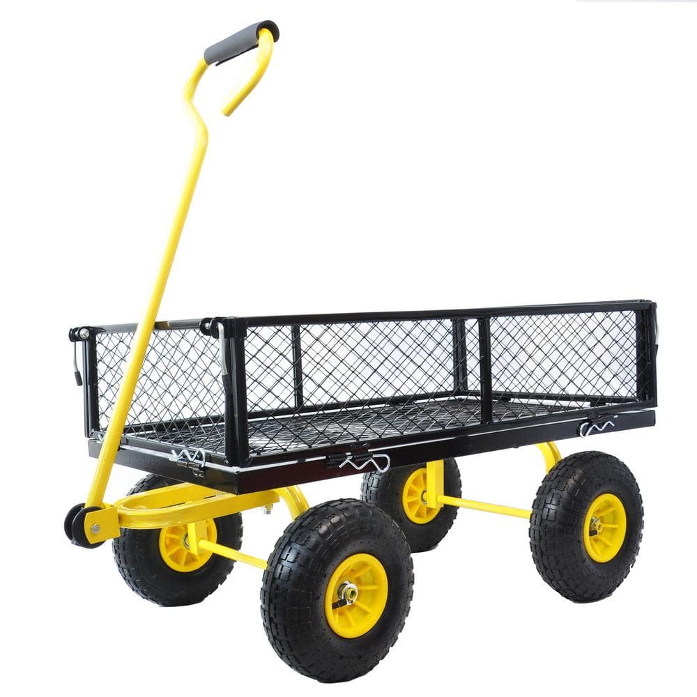 3.25 cu. ft. Metal Garden Cart with Removable on 4 Sides in Yellow+Black