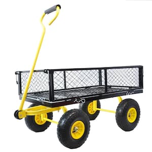 3.25 cu. ft. Metal Garden Cart with Removable on 4 Sides in Yellow+Black