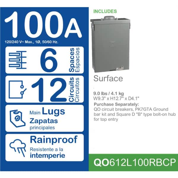 QO 100 Amp 6-Space 12-Circuit Outdoor Main Lug Load Center with Cover