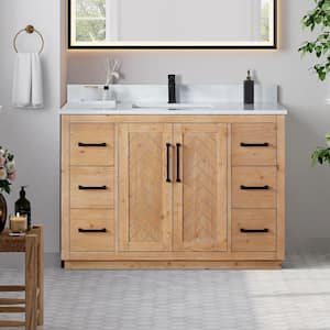 Anais 48 in. W x 22 in. D x 33 in. H Single Sink Freestanding Bath Vanity in Brown with White Engineered Stone Top