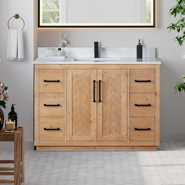 Altair Anais 48 in. W x 22 in. D x 33 in. H Single Sink Freestanding Bath Vanity in Brown with White Engineered Stone Top