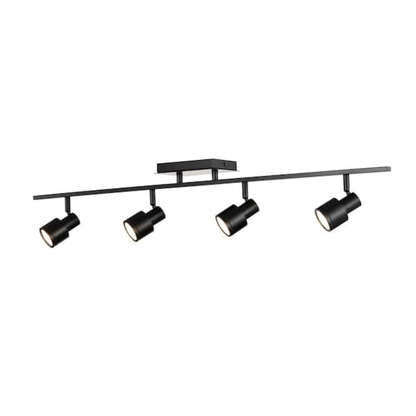 3 ft. 4-Light Matte Black Hard Wired Track Lighting Kit with Gimbal Head, Bulbs Included