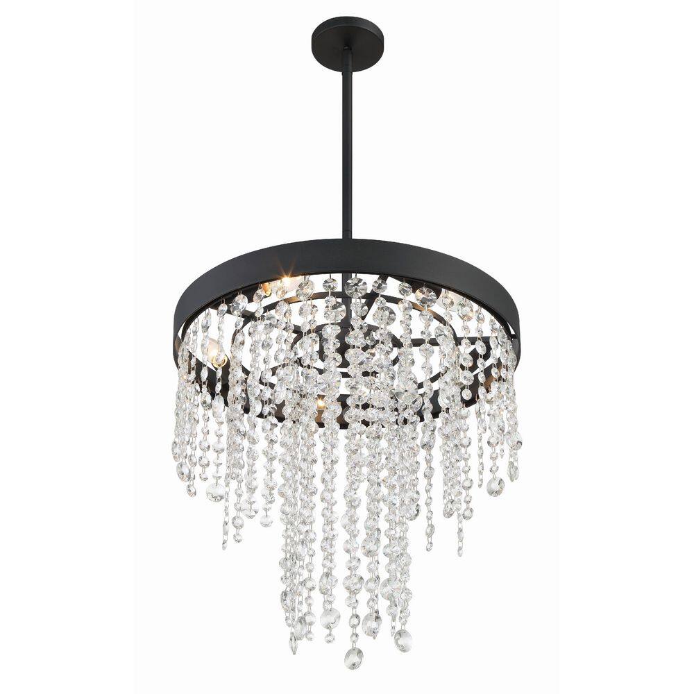 Mini Black Forged 5-Light Chandelier with Hand Cut Crystal