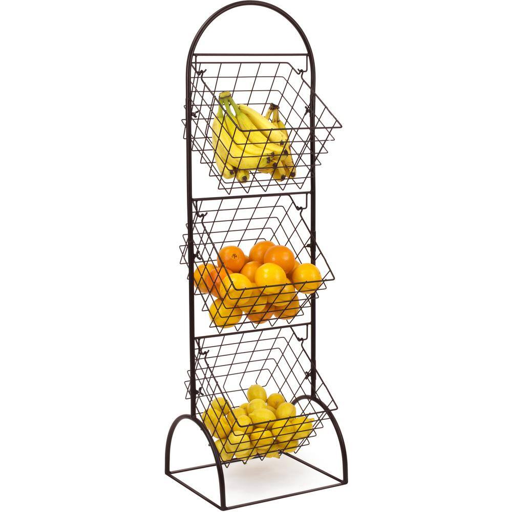 Black Metal 3-Tier Square Basket Stand for Kitchen Storage