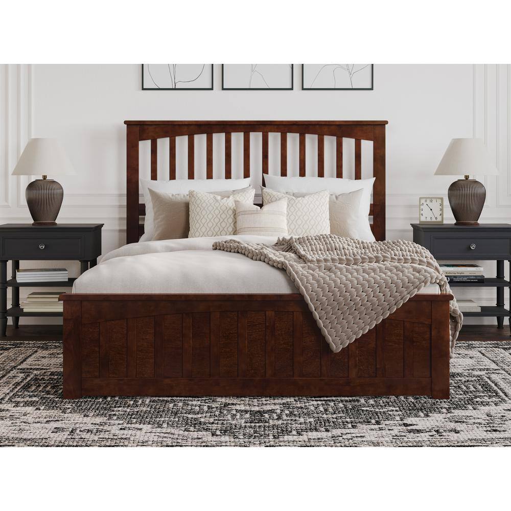 Walnut Queen Wood Platform Bed with Slatted Headboard