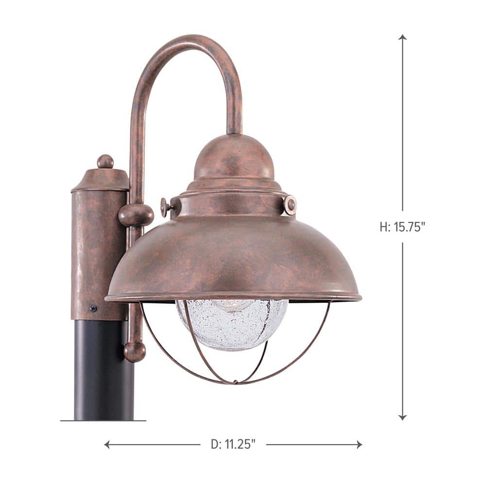 Weathered Copper Outdoor Post Lantern with Clear Seeded Glass Shade