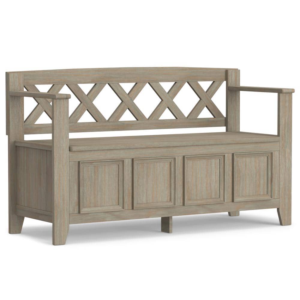 Amherst Solid Wood Distressed Grey Entryway Storage Bench