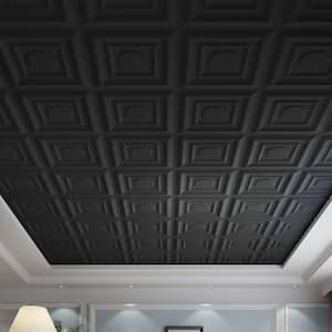 Black 2 ft. x 2 ft. Decorative PVC Drop In Ceiling Tile for Interior Wall Decor (Pack of 12-Piece) (48 sq. ft./case)