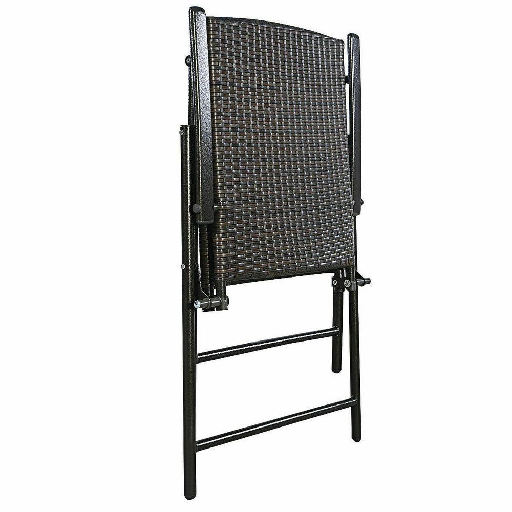 Brown Wicker Folding Outdoor Dining Chairs with Steel Frame, Set of 4
