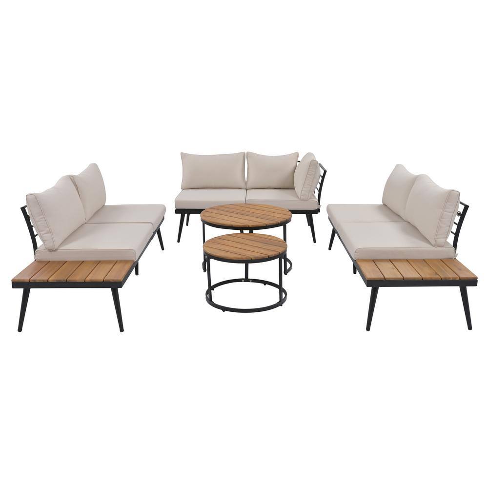 6-Pieces Metal Outdoor Patio Conversation Set with Beige Cushion Coffee Tab