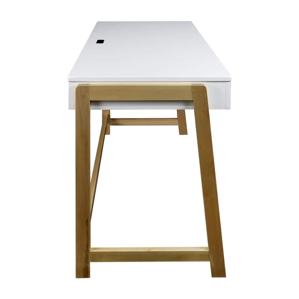 Neorustic White and Maple Desk with USB Ports