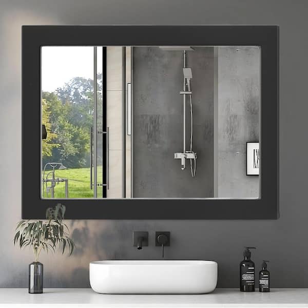 30 in. W x 40 in. H Classic Black Rectangular Wood Frame Bathroom Vanity Wall Mirror / Full Body Mirror