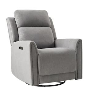 Arnold Grey Contemporary Swivel and Rocker Power Recliner with Adjustable Headrest and Built-in USB Port