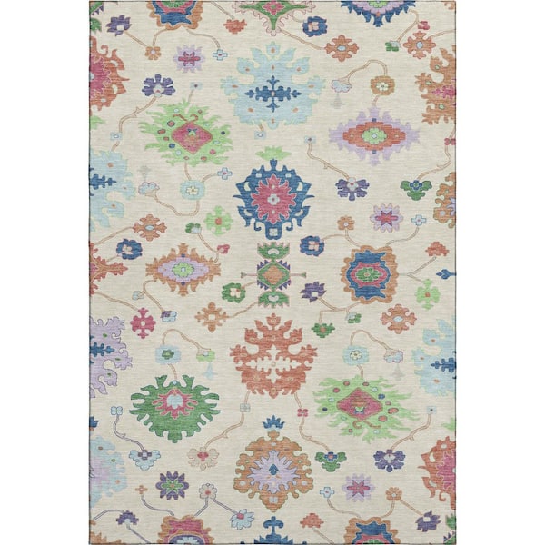 Mayfield Premium Machine Washable Abstract AMF2532 Linen 3 ft. x 5 ft. Area Rug