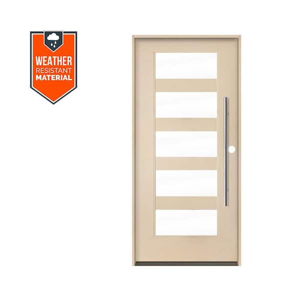 Krosswood Doors ASCEND Modern Faux Pivot 36 in. x 79 in. 5 Lite Left-Hand/Inswing Clear Glass Unfinished Fiberglass Prehung Front Door