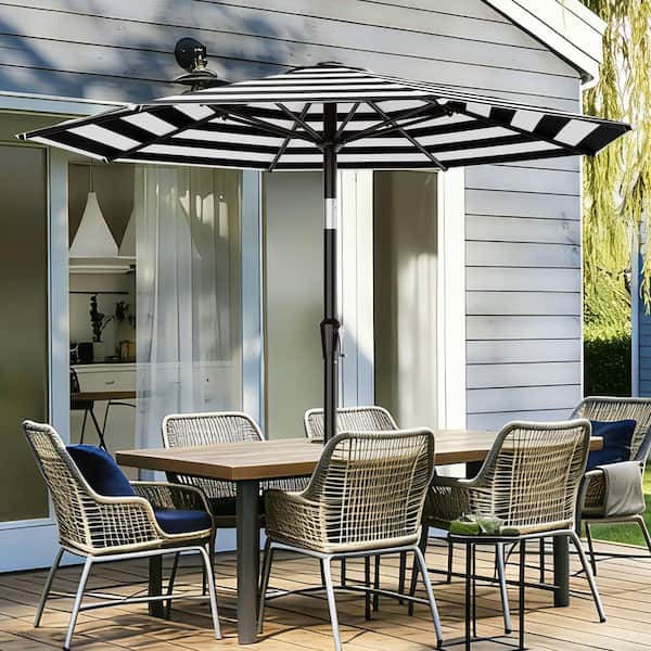 black and white patio table umbrella Blissun 9' Outdoor Umbrella, Striped Patio Umbrella, Outdoor Umbrella, Market with 8 Sturdy Ribs, Push Button Tilt Crank (Black & Stripe) : Patio, Lawn & Garden 1.5andamp;quot Black and white beach house