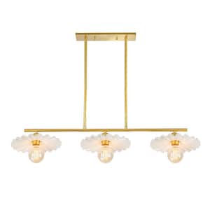Lotus 3-Light Aged Brass Modern Linear Island Hanging Chandelier for Kitchen Islands and Dining
