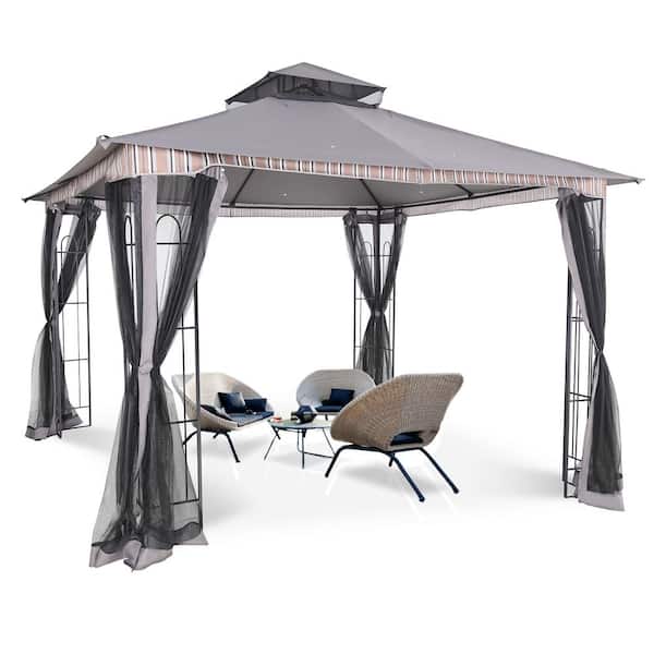 13 ft. x 11 ft. Gray Steel Pop-Up Gazebo with Mosquito Netting