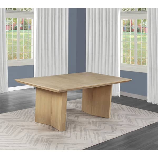 Davis Light Oak Wood Top 40 in W. Double Pedestal Base Dining Table Seating Capacity of 6