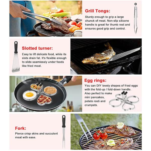 Upgraded 42 Piece Flat Top Grill Accessory Set, Grill Pan Cleaning Kit Carrying Bag, Outdoor Cooking Accessories