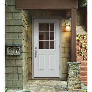 30 in. x 80 in. 9 Lite White Painted Steel Prehung Left-Hand Outswing Entry Door w/Brickmould