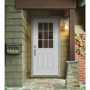 32 in. x 80 in. 9 Lite White Painted Steel Prehung Left-Hand Outswing Back Door w/Brickmould