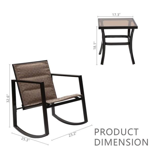 retro patio 3 piece metal rocker rocking chair set