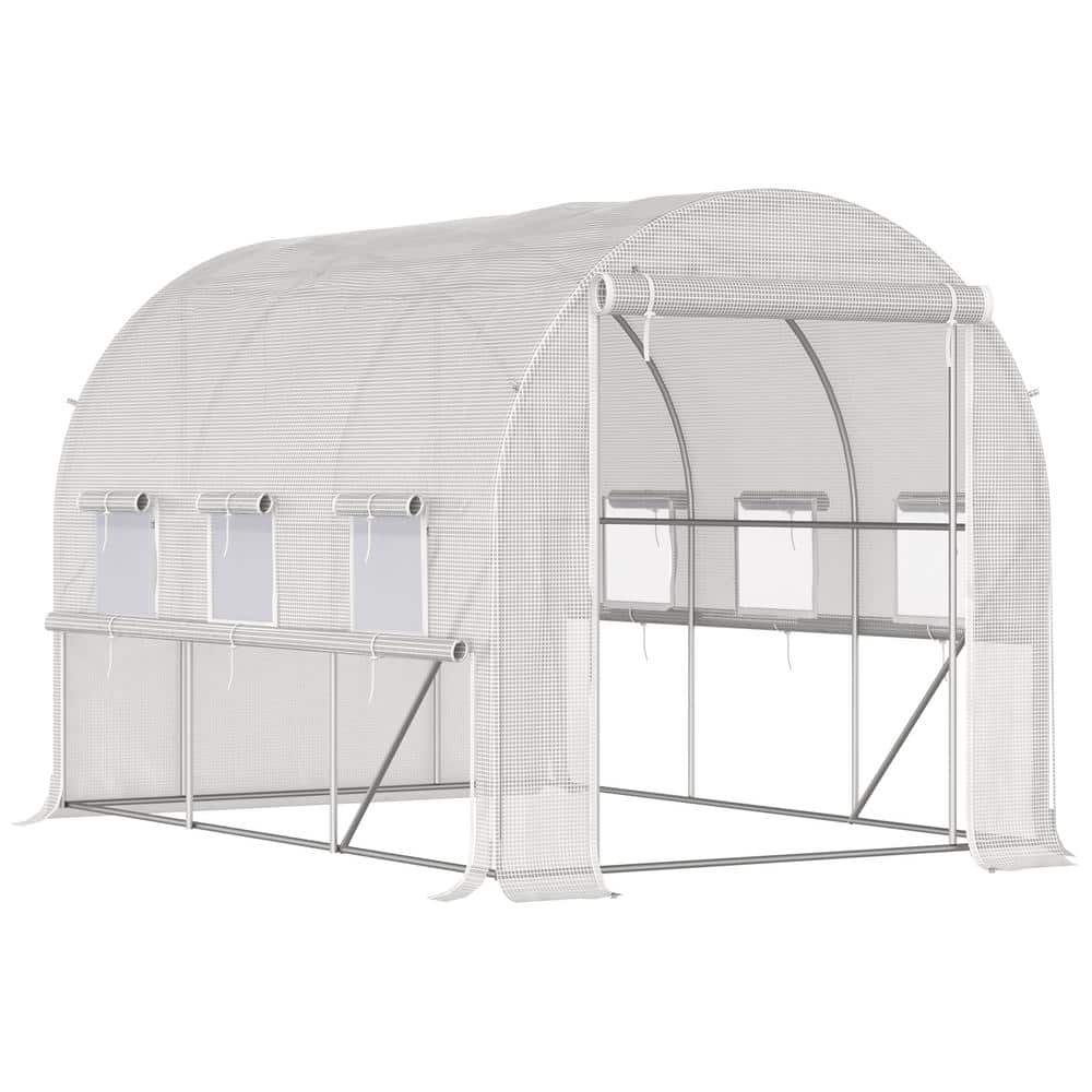Outsunny Large White Steel Frame Walk-In Tunnel Greenhouse