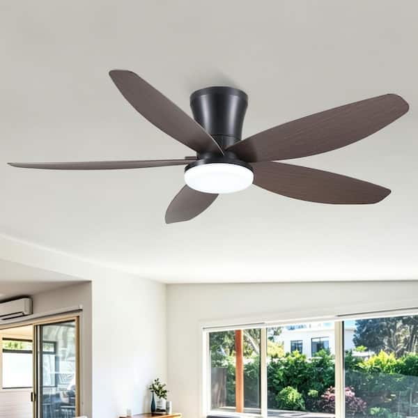 42 in Modern Brown Remote Control Flush Mount Standard Ceiling Fan with 3-Color Dimmable LED Light
