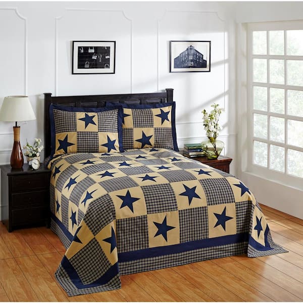 Better Trends Star Collection Blue & Gold Queen 100% Cotton Patchwork Bedspread Set